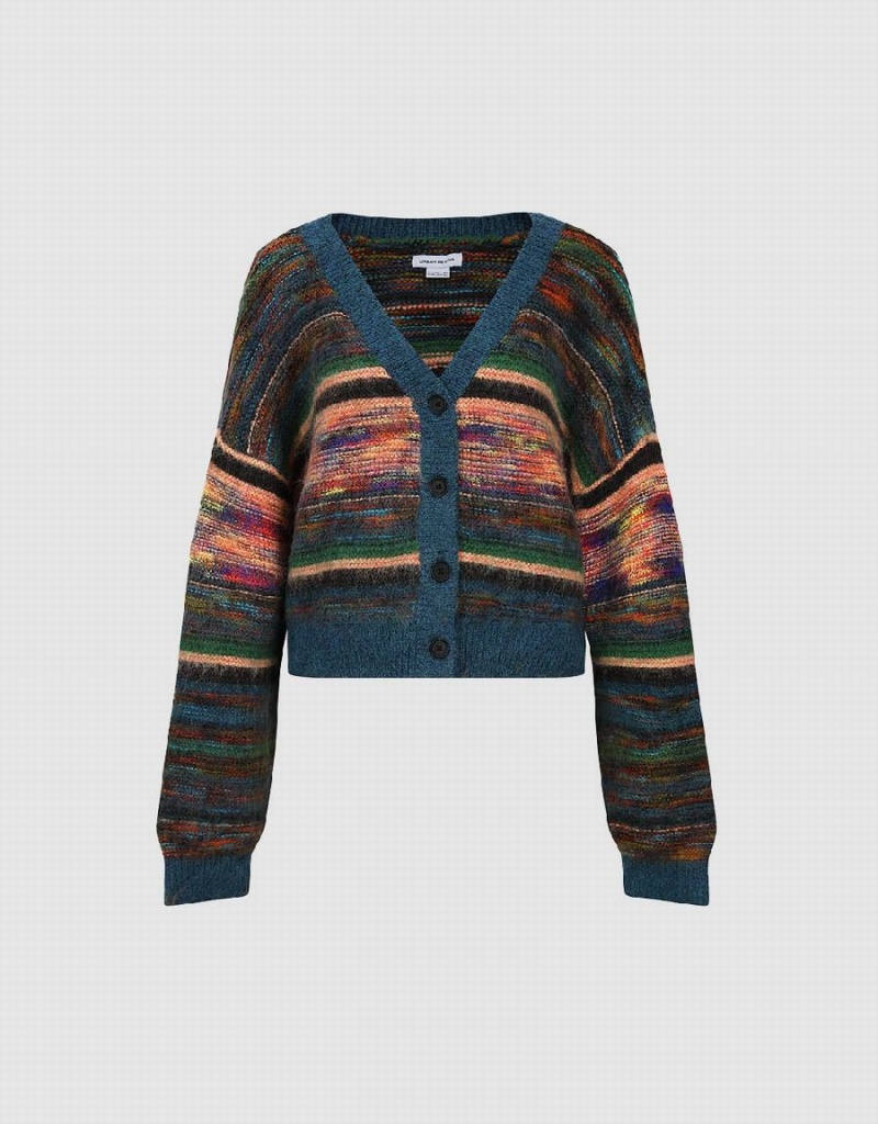 Urban Revivo Striped V-Neck Knitted Women's Cardigan Multicolor | OKP5032VK