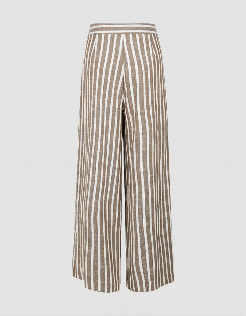 Urban Revivo Striped Wide-Leg Women's Pants Brown | WWV5426UU