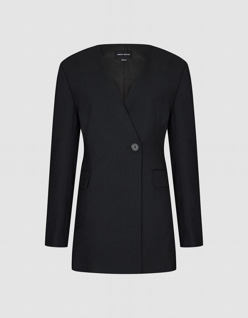 Urban Revivo Surplice Front Tailored Women's Blazers Black | PQN6352HW