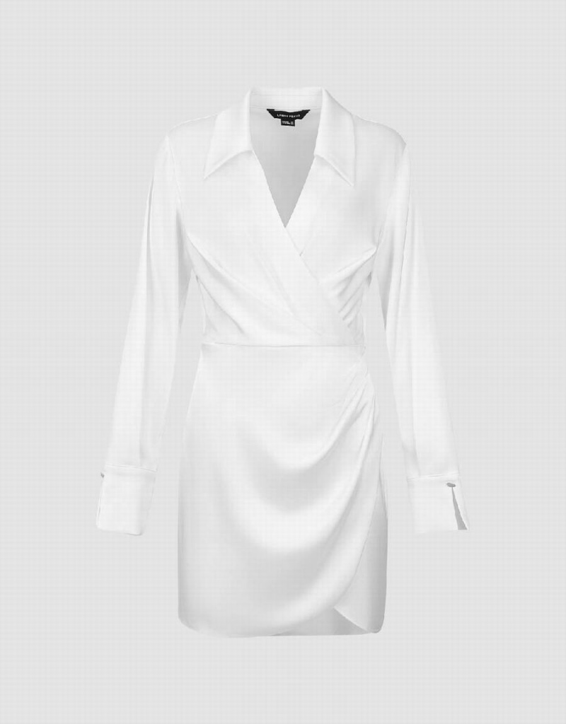 Urban Revivo Surplice Front V-Neck Straight Women's Dress White | NZO2199XS