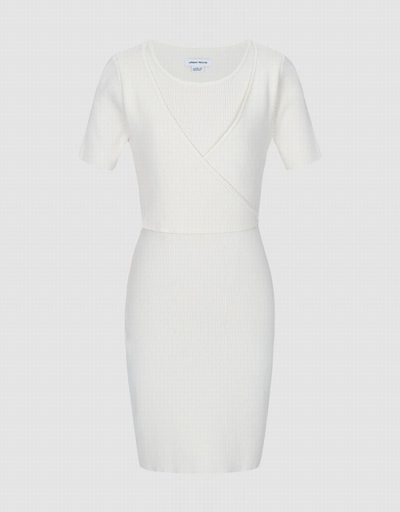 Urban Revivo Surplice Tie Front Knit Women's Dress White | RVU8112VD