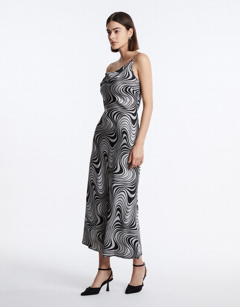 Urban Revivo Swirl Print Maxi Cami Women's Dress Grey | VIG9823JT