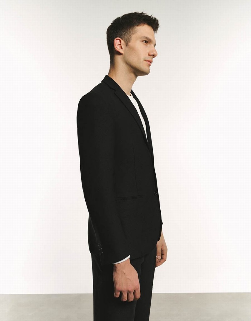 Urban Revivo Tailored Notch Lapel Men's Blazers Black | LAH1452ZB