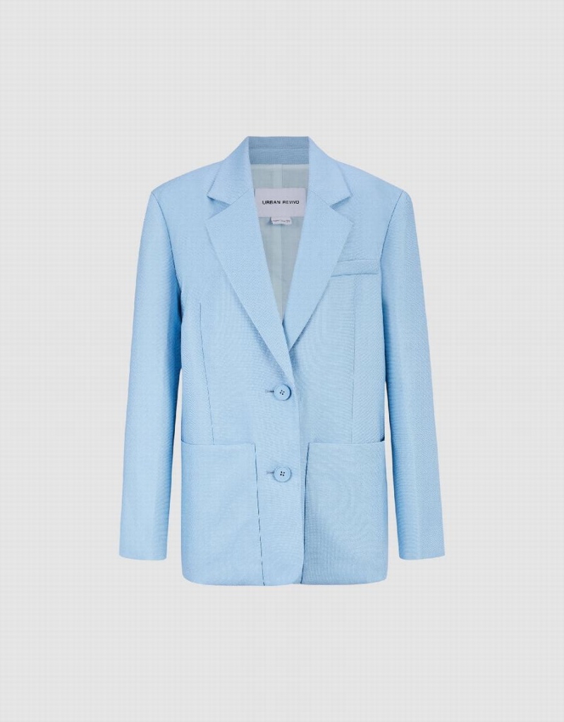 Urban Revivo Tailored Notch Lapel Women's Blazers Blue | OKO6319EL