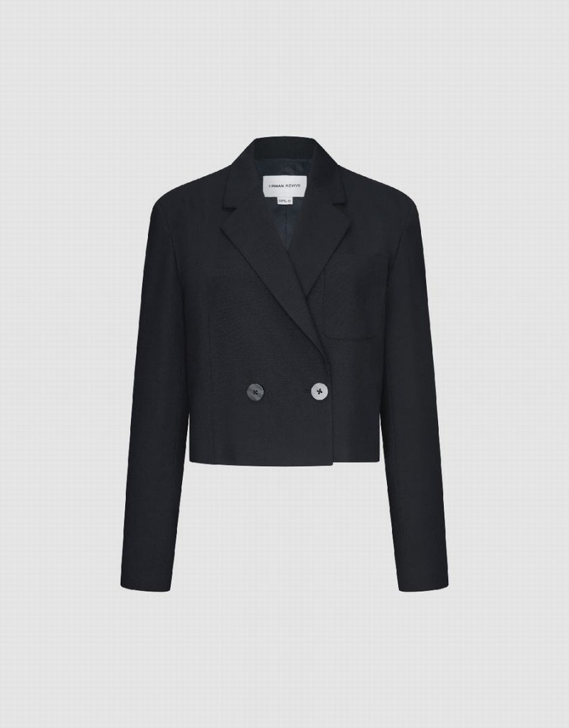 Urban Revivo Tailored Notch Lapel Women's Blazers Blue | EAK1177KM