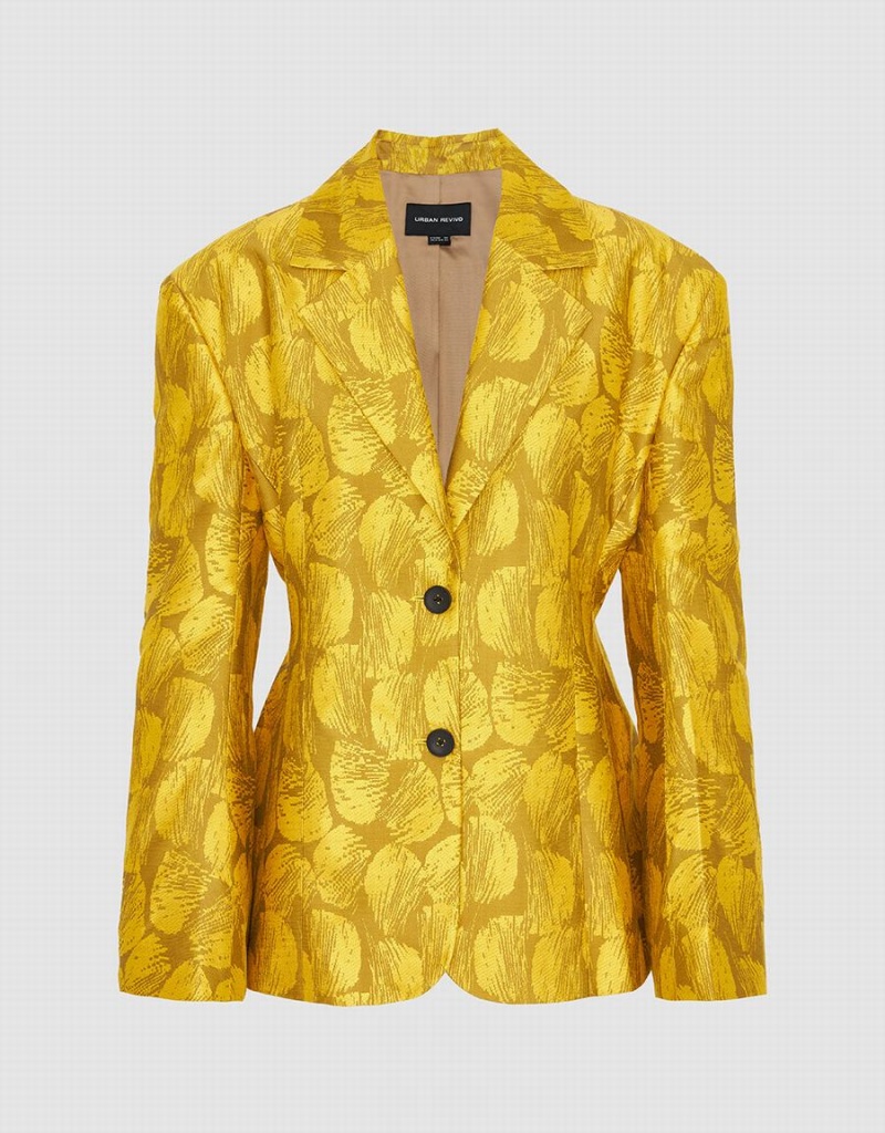 Urban Revivo Tailored Printed Women's Blazers Orange | KMV6124VF