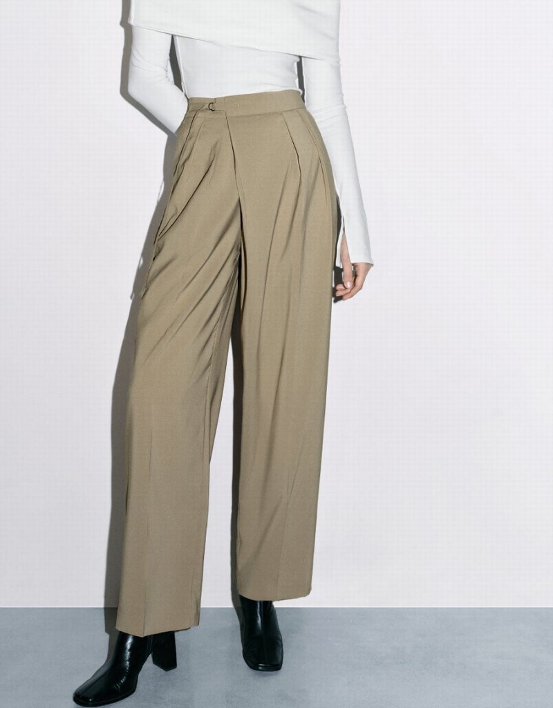 Urban Revivo Tailored Straight Women's Pants Khaki | DME7876WB