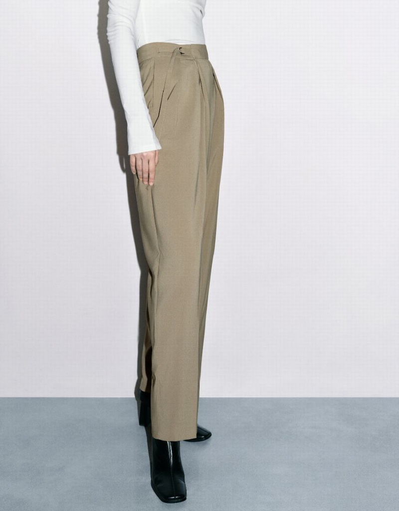 Urban Revivo Tailored Straight Women's Pants Khaki | DME7876WB