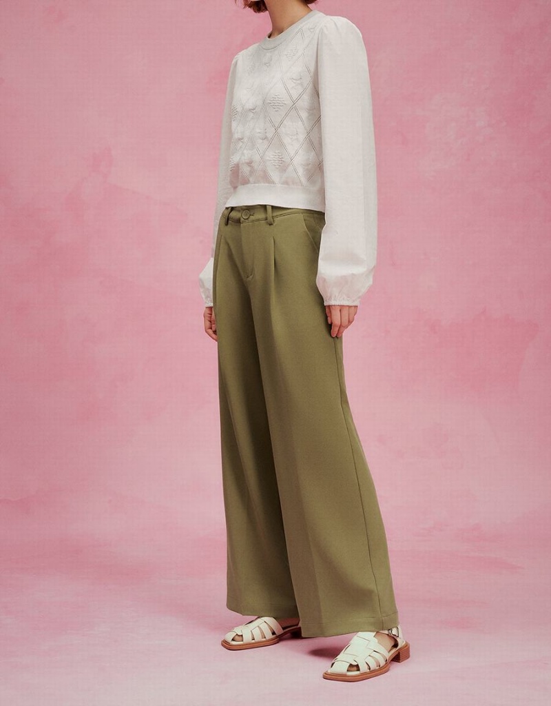 Urban Revivo Tailored Wide-Leg Women's Pants Khaki | FAW8988WS