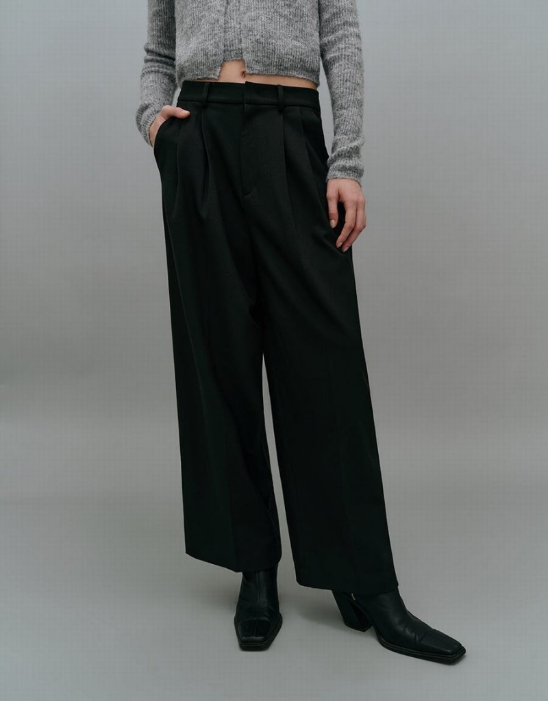 Urban Revivo Tailored Wide-Leg Women's Pants Black | INH4654EM