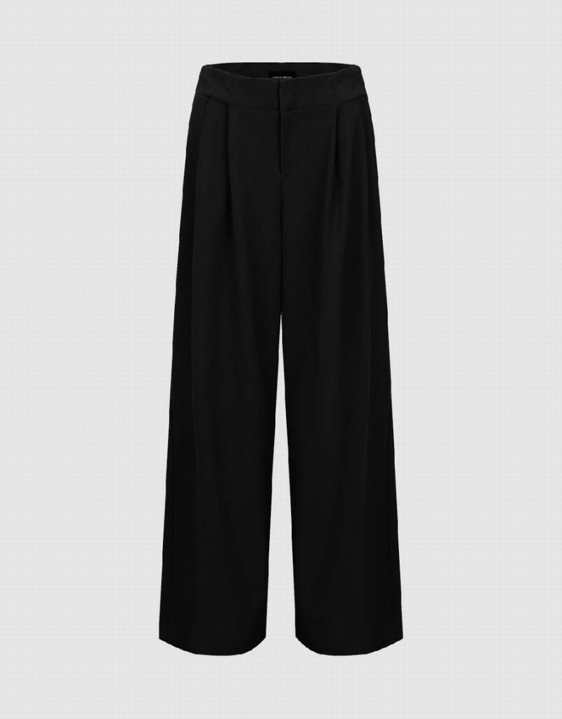 Urban Revivo Tailored Wide-Leg Women\'s Pants Black | PDL5338PS