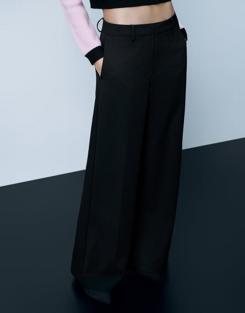 Urban Revivo Tailored Wide-Leg Women's Pants Black | LBG5533AR