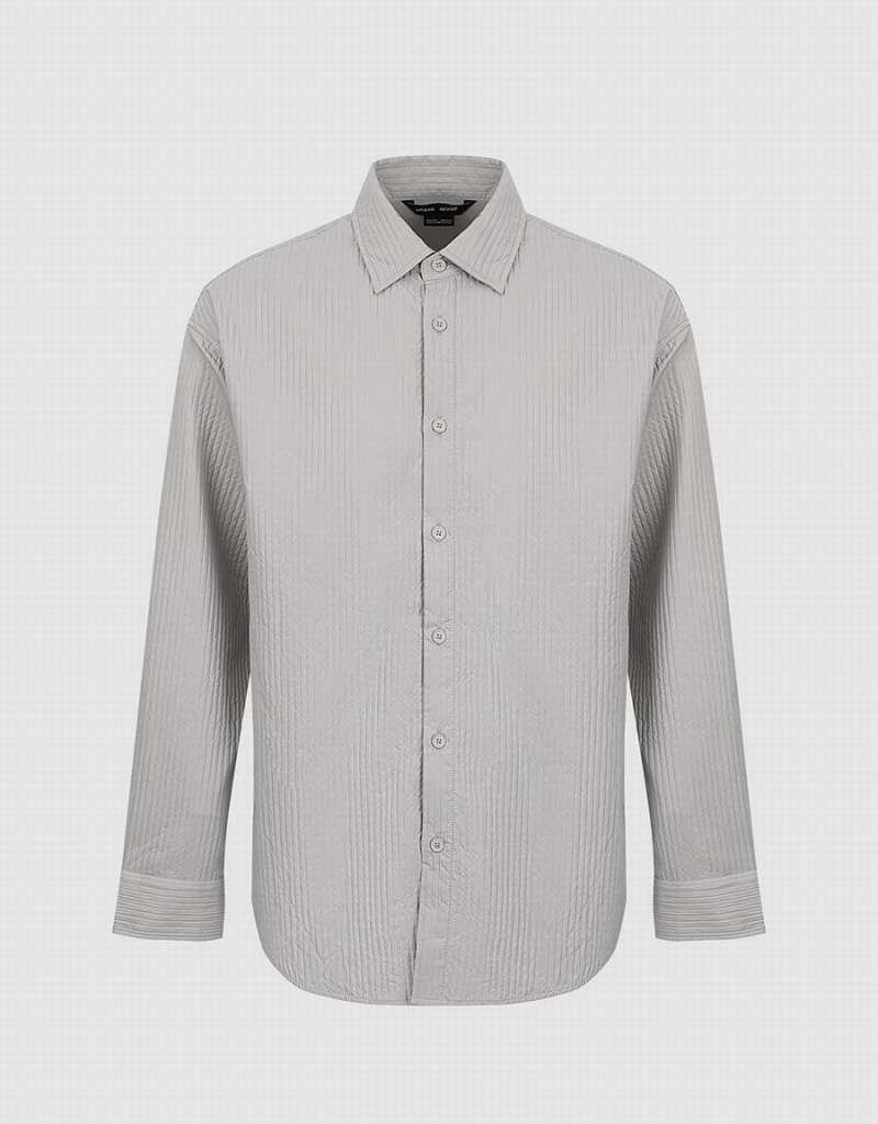 Urban Revivo Textured Button Up Loose Men's Shirts Light Grey | FGE5719XE