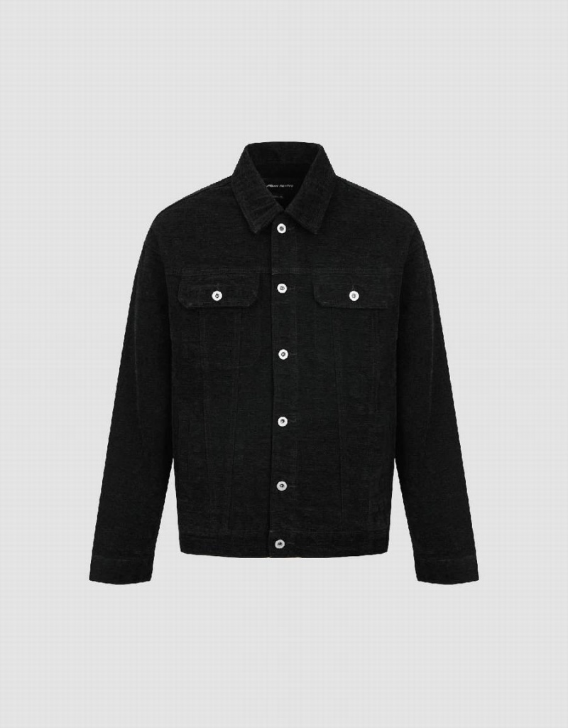 Urban Revivo Textured Button Up Men's Denim Jackets Black | CNW5925JL