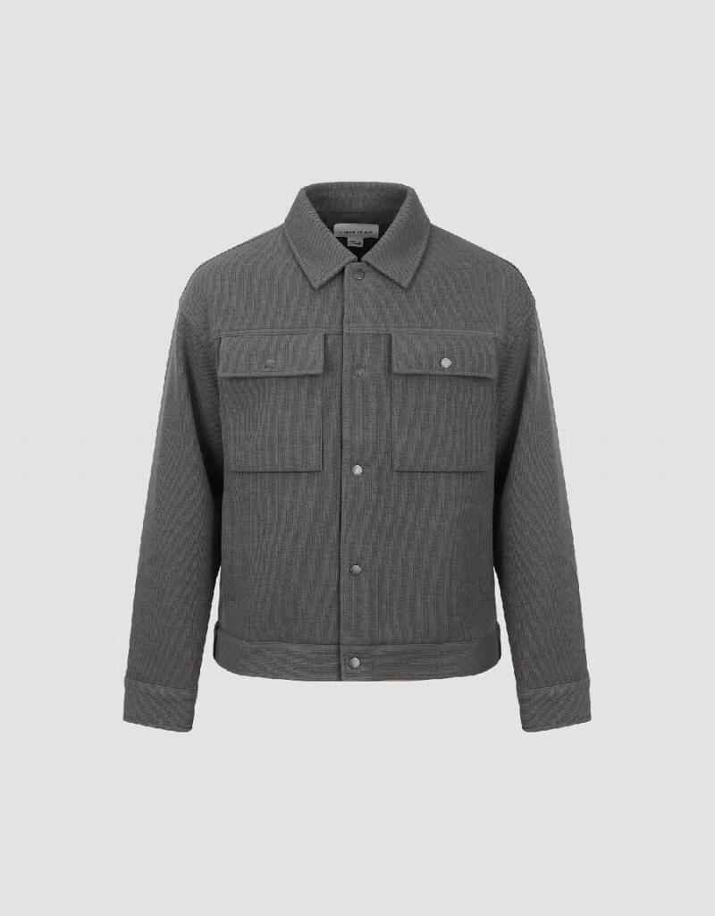 Urban Revivo Textured Button Up Straight Men's Jackets Light Grey | LKE4855SR