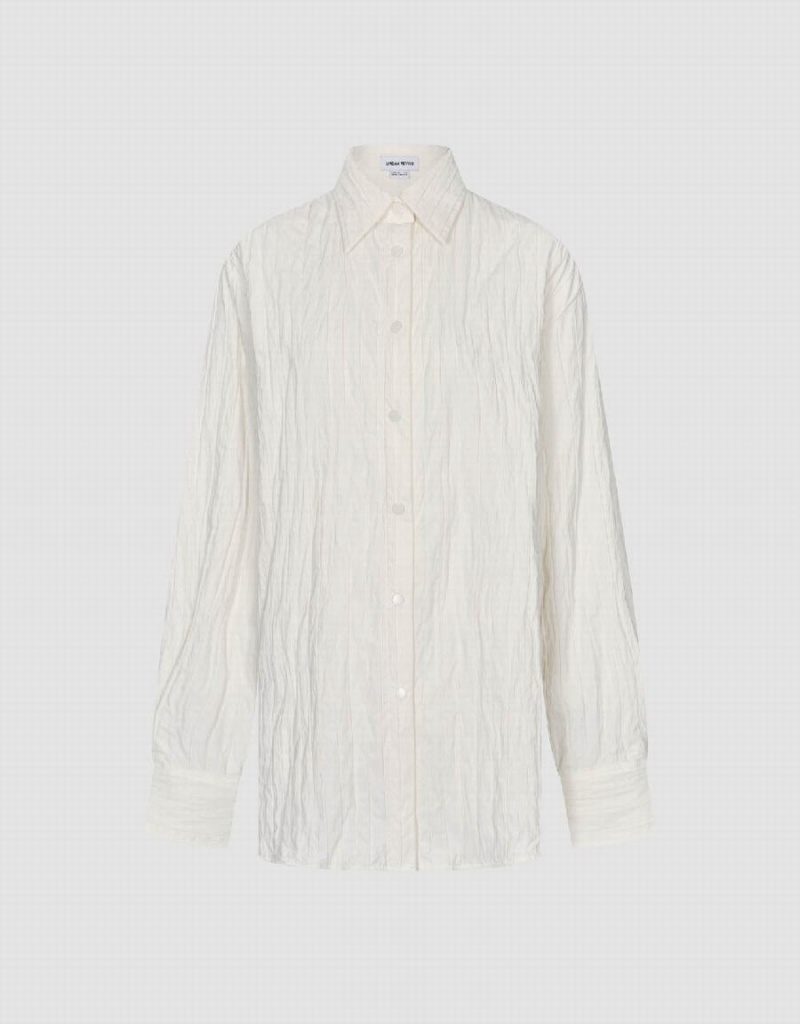 Urban Revivo Textured Button Up Women's Shirts White | HJW8674ET