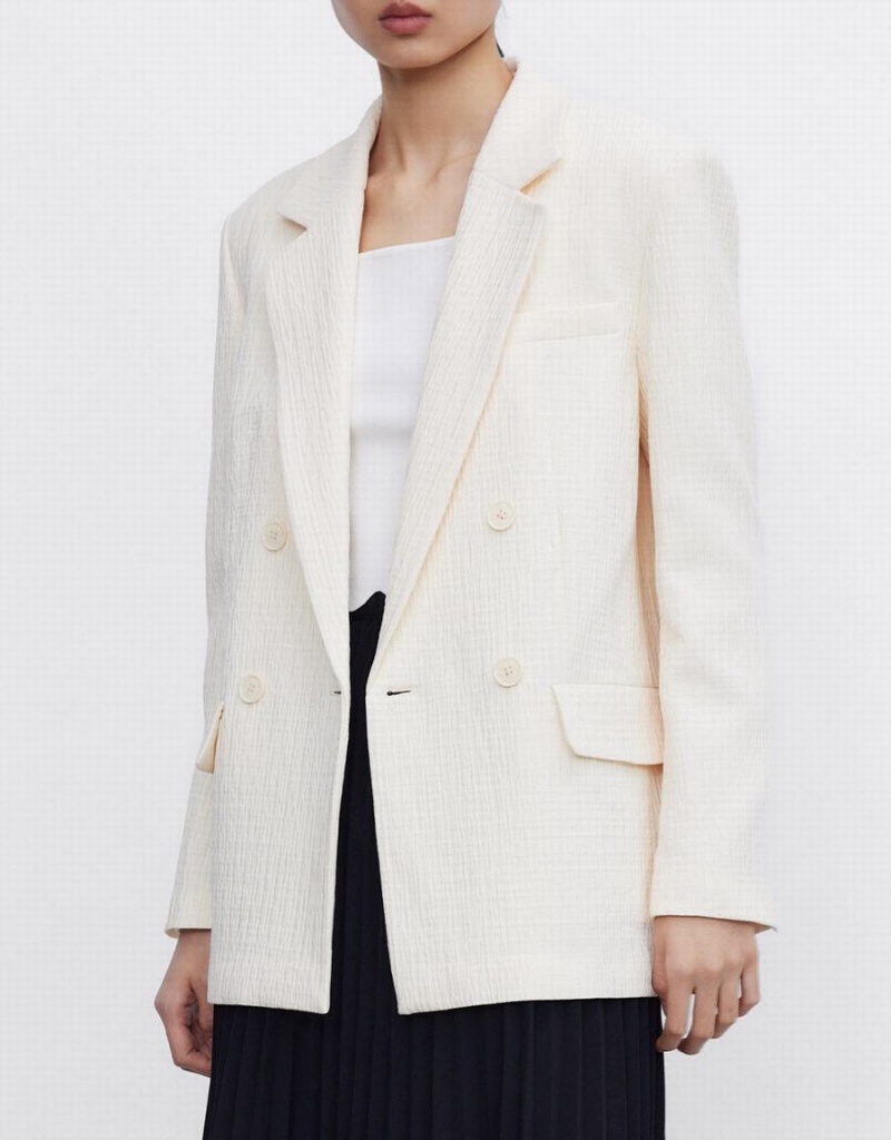 Urban Revivo Textured Double Breasted Women's Blazers White | IPW7580TZ