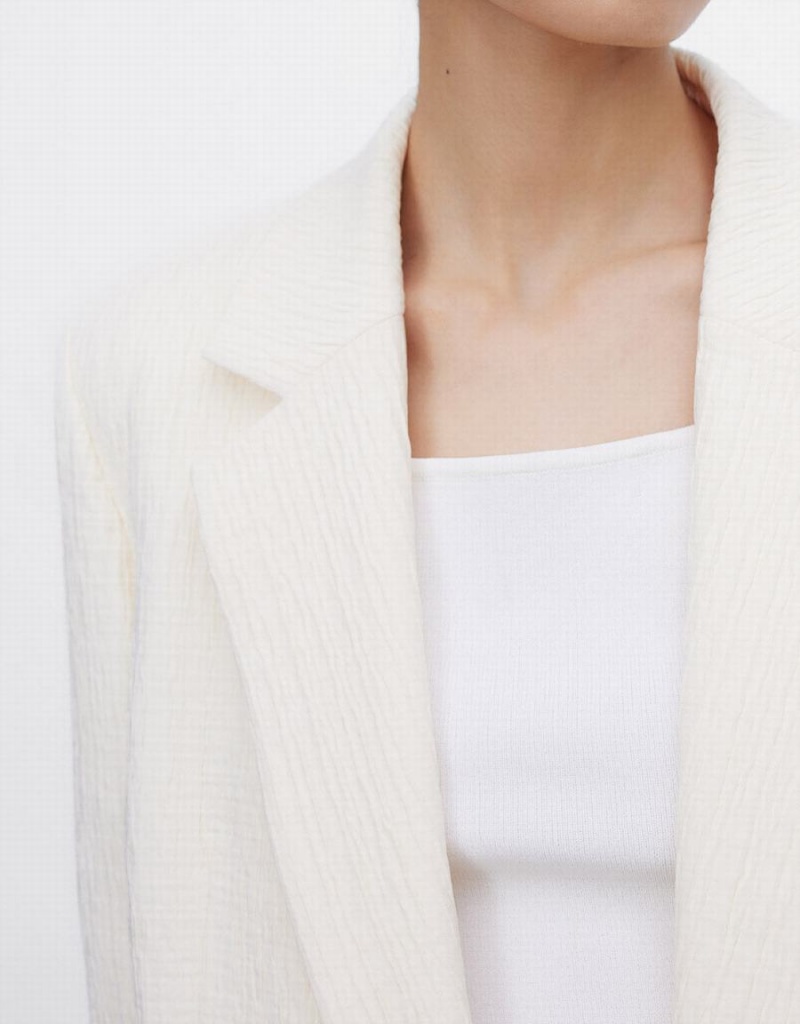 Urban Revivo Textured Double Breasted Women's Blazers White | IPW7580TZ