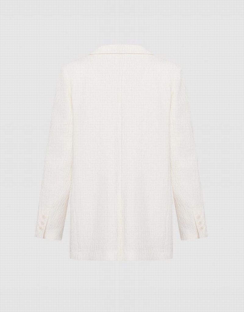 Urban Revivo Textured Double Breasted Women's Blazers White | IPW7580TZ