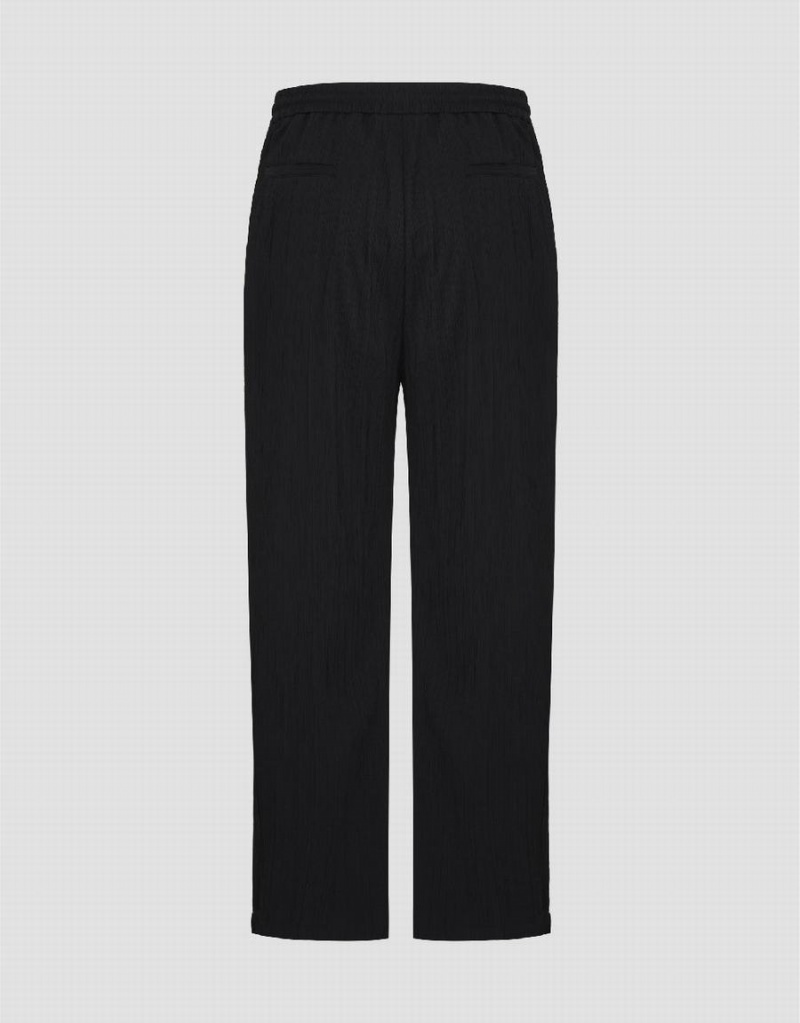 Urban Revivo Textured Drawstring Waist Straight Men's Pants Black | NHT3526LR