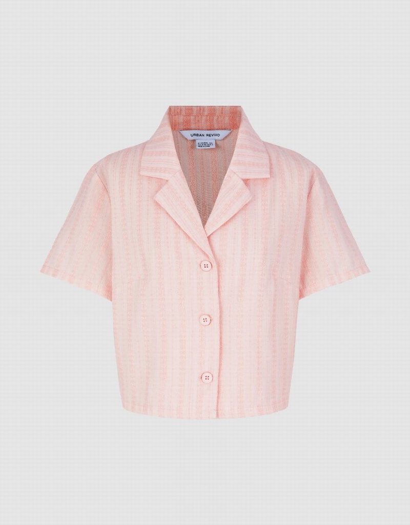 Urban Revivo Textured Lapel Women's Shirts Pink | CLP9998GV