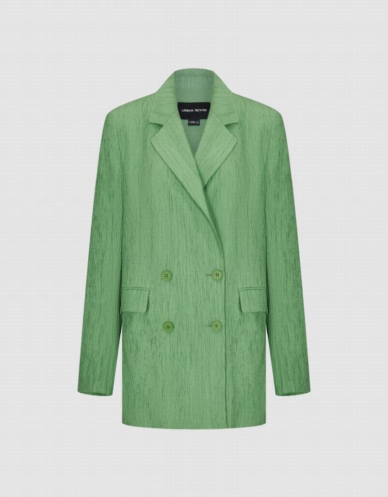 Urban Revivo Textured Notch Lapel Women's Blazers Green | NDX77WC