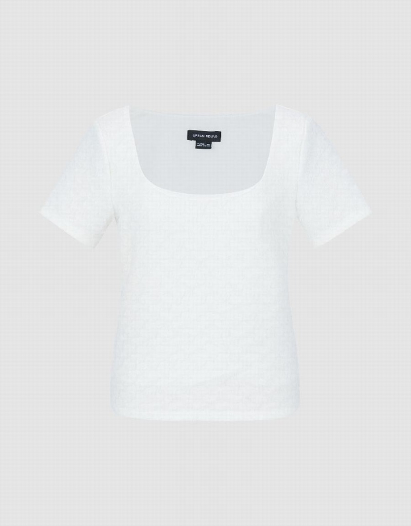 Urban Revivo Textured Raglan Sleeve Women's T Shirts White | MBQ3876IC