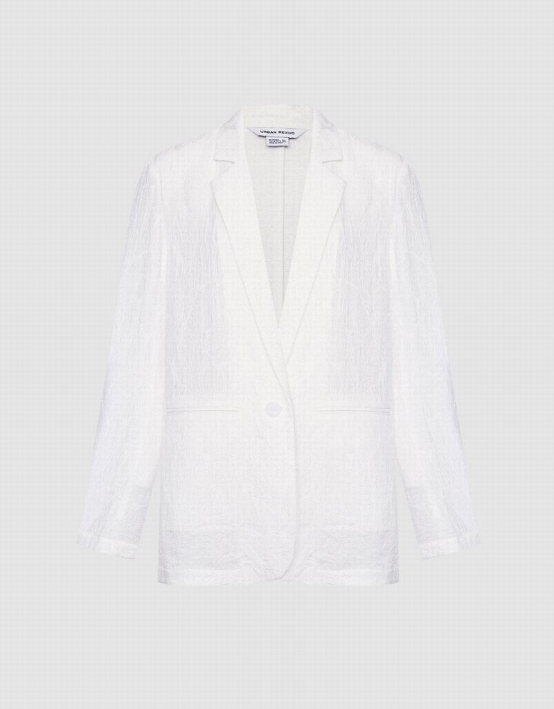 Urban Revivo Textured Single Breasted Women\'s Blazers White | TLP6138RB