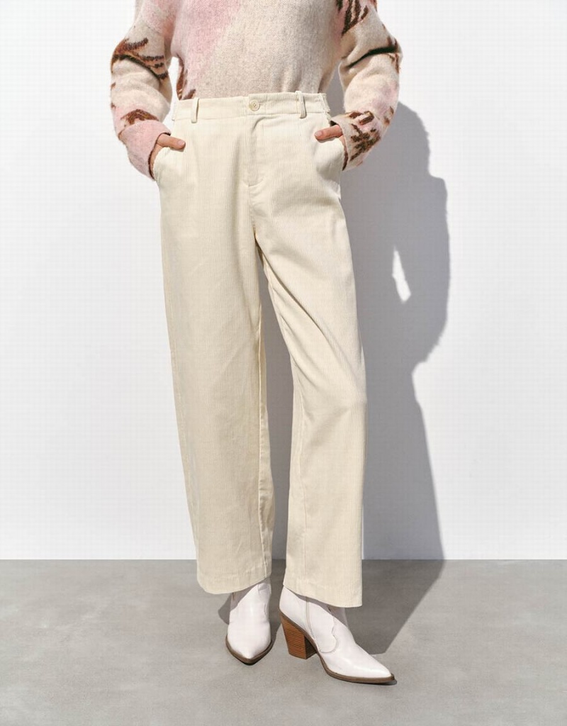 Urban Revivo Textured Wide-Leg Women's Pants White | DGZ458FR