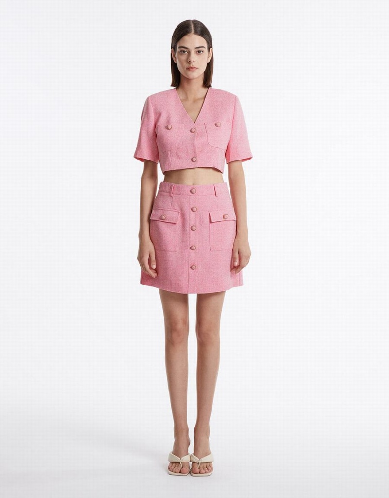 Urban Revivo Textured With Buttons Women's Skirts Pink | EXY7782WW