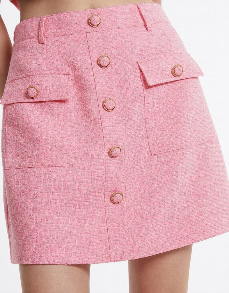 Urban Revivo Textured With Buttons Women's Skirts Pink | EXY7782WW