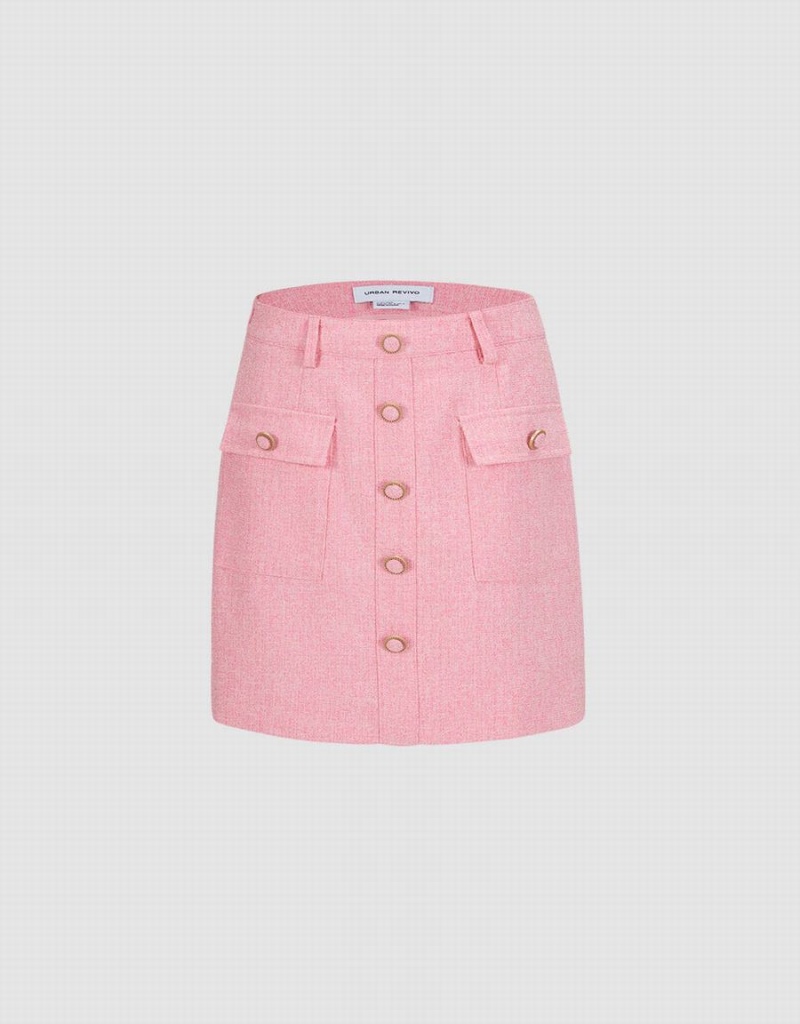 Urban Revivo Textured With Buttons Women\'s Skirts Pink | EXY7782WW