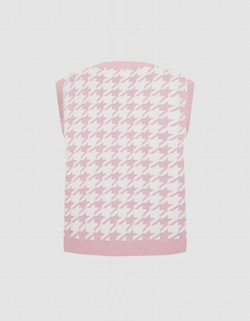 Urban Revivo The Secret Life Of Pets Houndstooth Women's Tank Top Pink | XVX9226LT