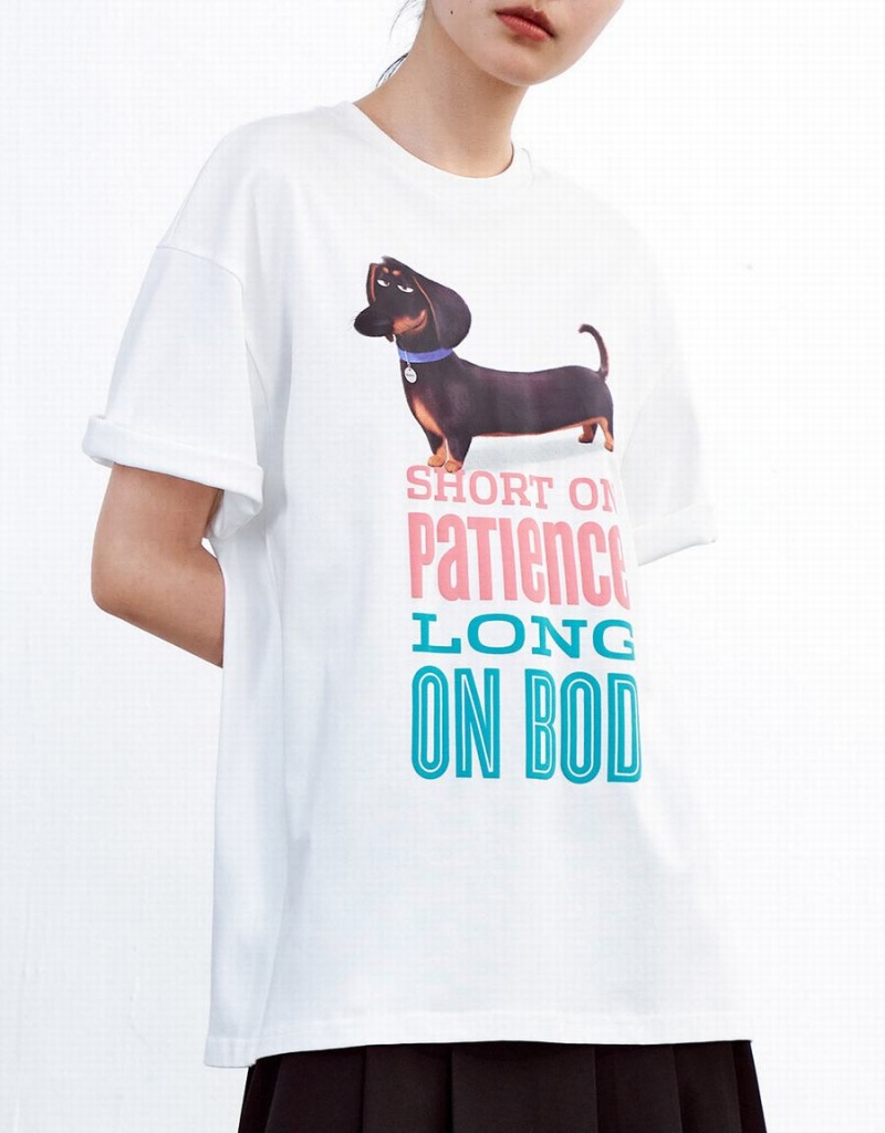 Urban Revivo The Secret Life Of Pets Oversized Women's T Shirts White | BCB9111MF