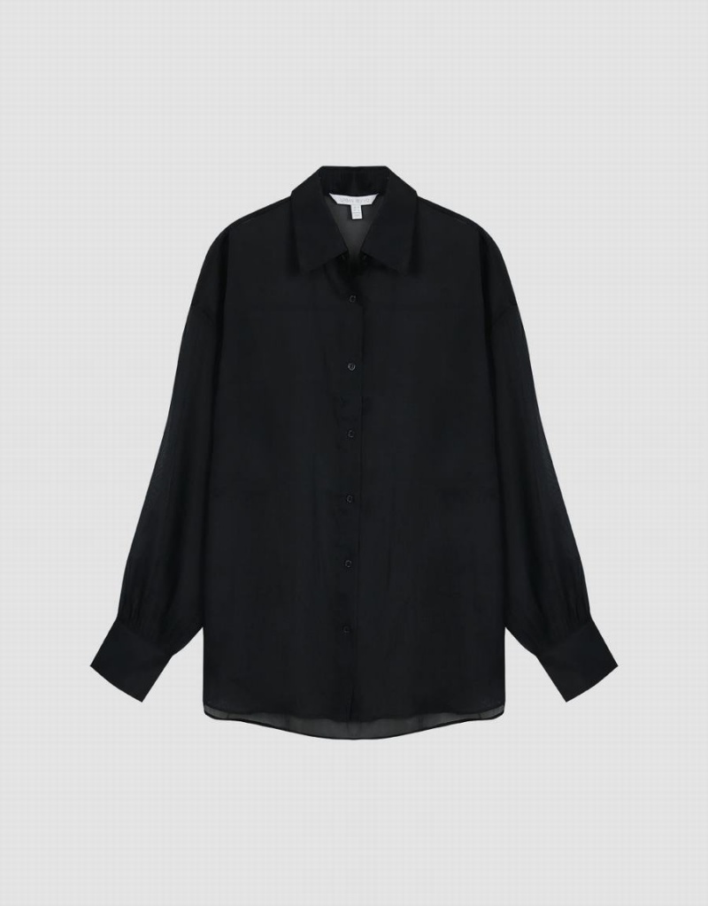 Urban Revivo Thin Button Up Loose Women's Shirts Black | KIY4068JL