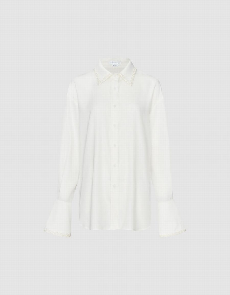 Urban Revivo Thin Button Up Loose Women's Shirts White | IIF8133RQ