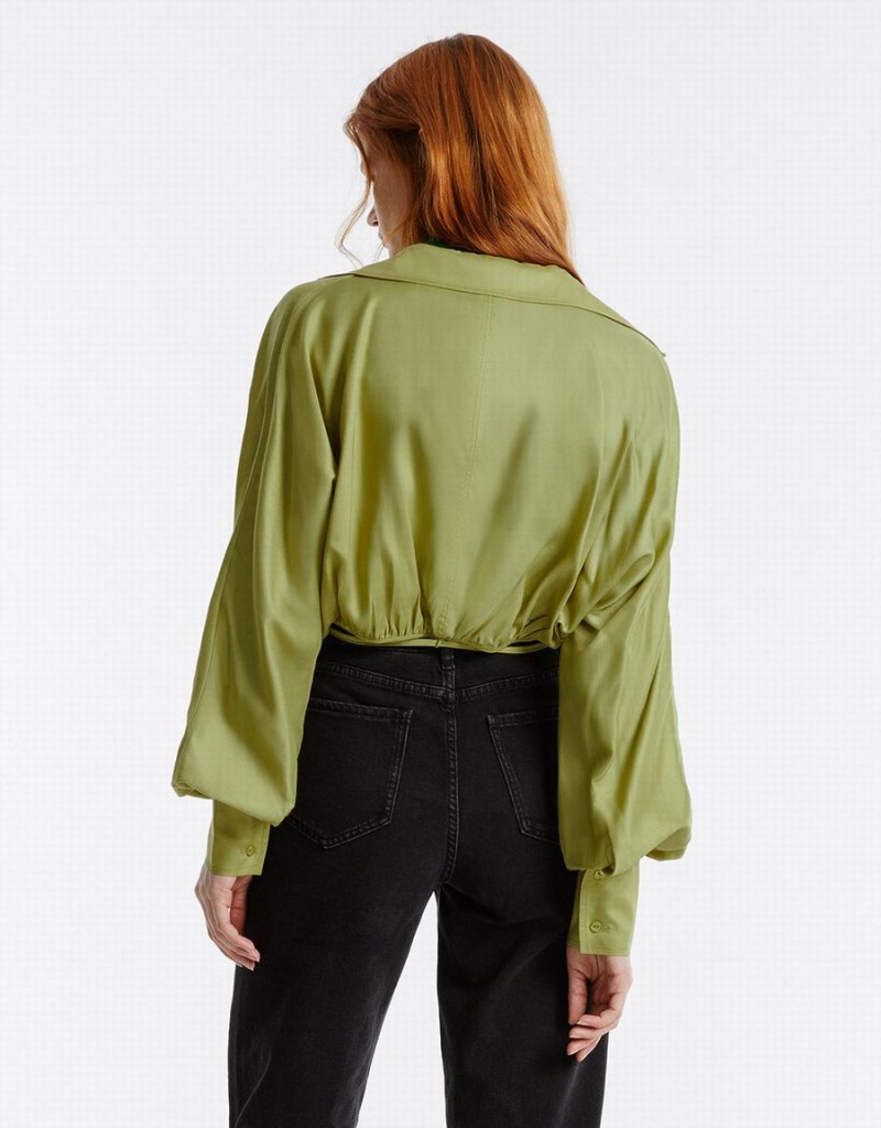 Urban Revivo Tie Front Wrap Women's Shirts Green | SOA6699QQ