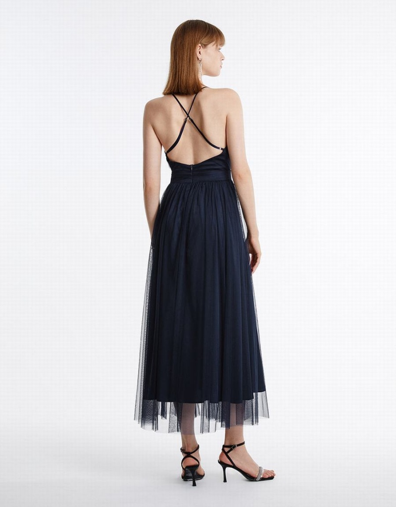 Urban Revivo Tulle Maxi Women's Dress Blue | PVV6472FY