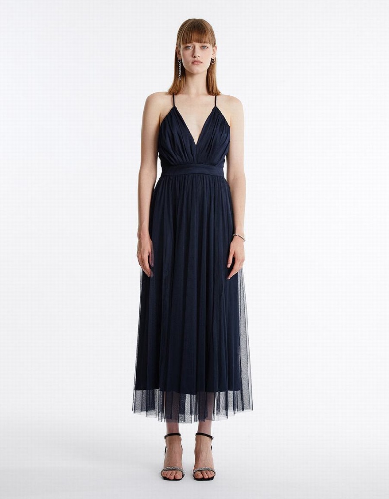 Urban Revivo Tulle Maxi Women\'s Dress Blue | PVV6472FY