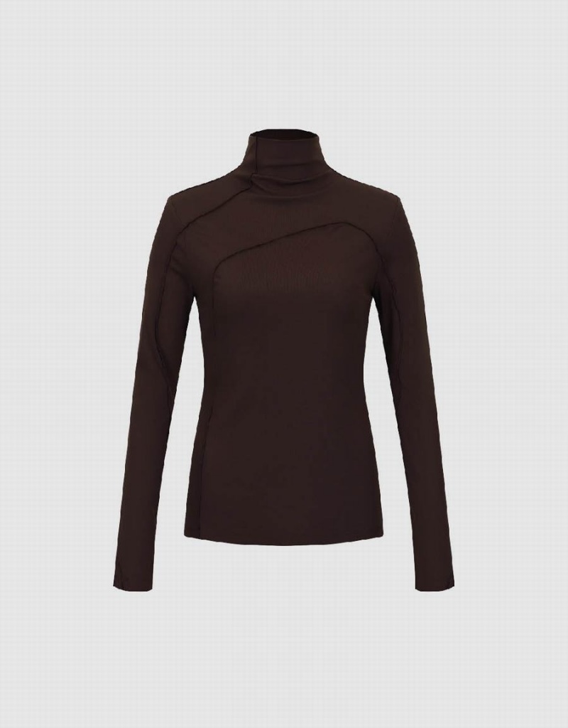 Urban Revivo Turtle Neck Skinny Women's T Shirts Brown | MIA3783BV