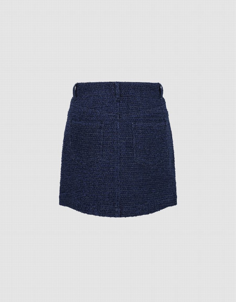 Urban Revivo Tweed Mini A-Line Denim Women's Skirts Blue | MQH9581YG