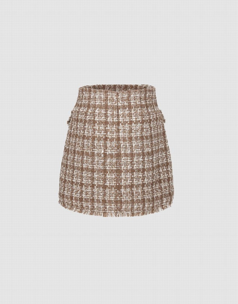 Urban Revivo Tweed Mini A-Line Women's Skirts Khaki | RHC522JS