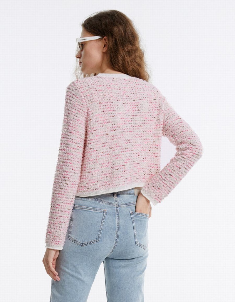 Urban Revivo Tweed Women's Cardigan Pink | KMT410LT