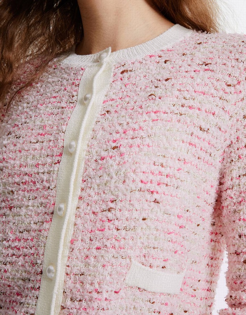 Urban Revivo Tweed Women's Cardigan Pink | KMT410LT