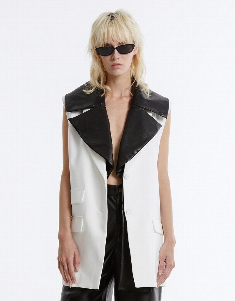 Urban Revivo Two-Tone Women's Vest White | MWC4168KU