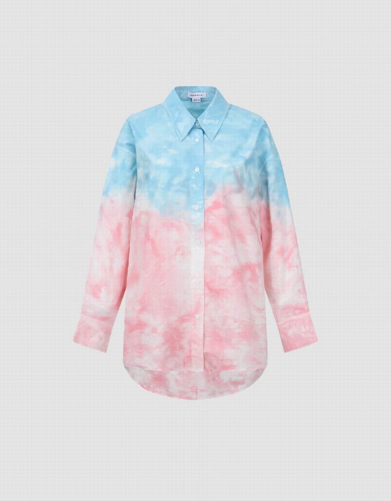 Urban Revivo Two Toned Printed Straight Women's Shirts Pink Blue | NMM8248FZ