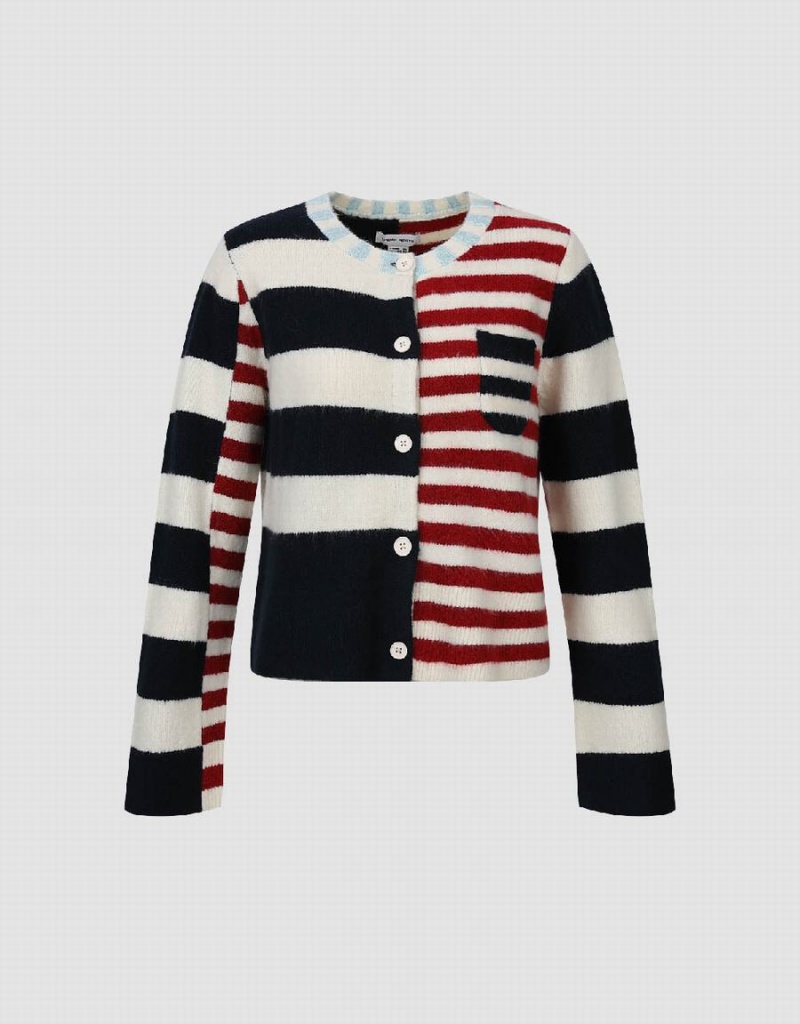 Urban Revivo Two Toned Striped Knitted Women's Cardigan Blue | NFI9389QD