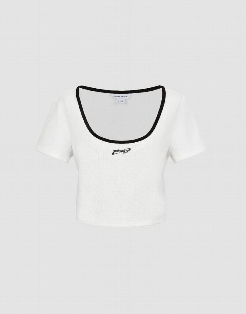 Urban Revivo U Neck Knitted Women's T Shirts White | SID8075GA