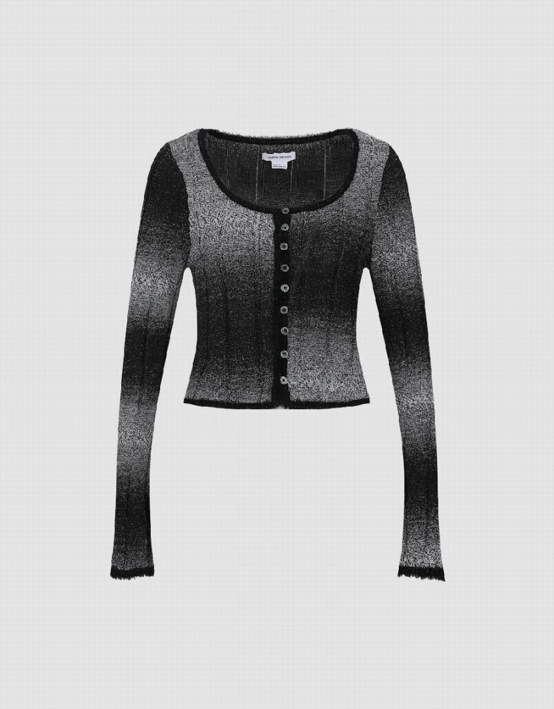 Urban Revivo U Neck Skinny Knitted Women's Cardigan Black | RMQ6319AM