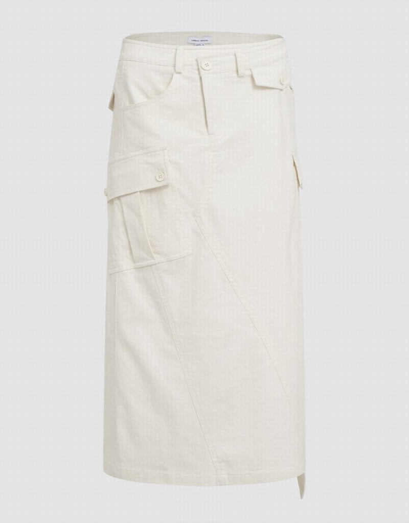 Urban Revivo Utilities Midi A-Line Women\'s Skirts White | UXN8695RB